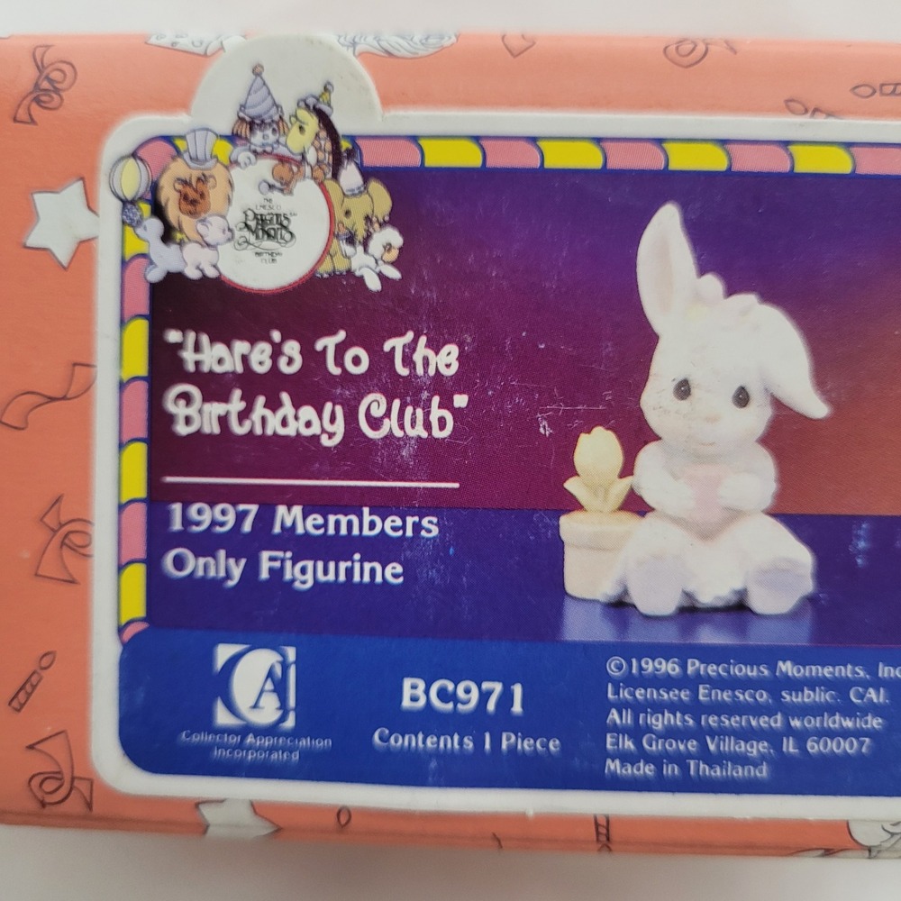 Precious Moments Hares To The Birthday Club 1997 Members Only Bunny BC971
